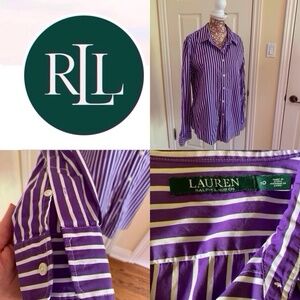 Ralph Lauren Cotton Purple and White Button Down Shirt Size 10